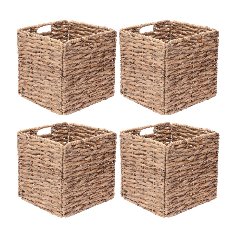 Wicker Storage Baskets Foldable Square Handmade Woven Bins