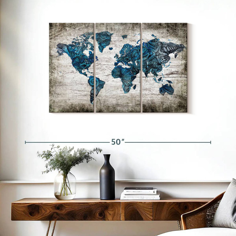 Aliaz Rustic Nautical World Map, 24" H x 38" W