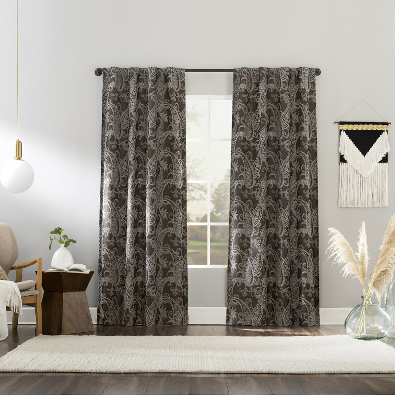 Rideau à motif cachemire 100% Pedra, Blanc perle, L 40 po x L 63 po