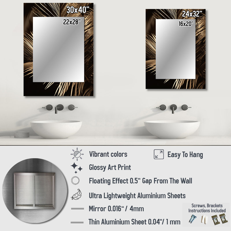 Sepia Serenity Palm Leaves I - Beige Wall Mirror Decor, 32" x 24"