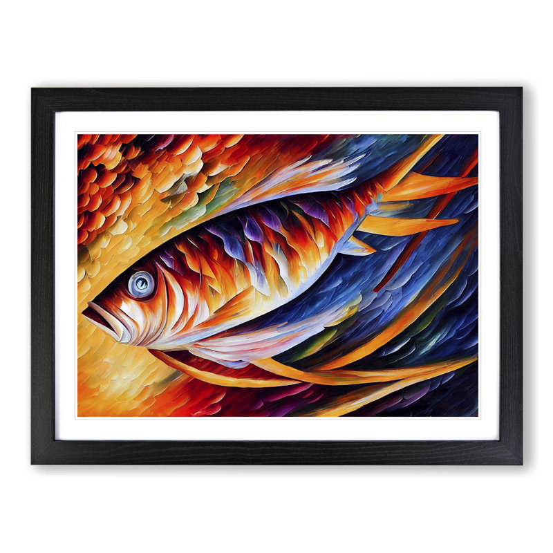 XH1022-3864X Fish Vol.2 Abstract 1 Piece Single Picture Frame Painting, 25cm H x 34cm W x 2cm D, Black