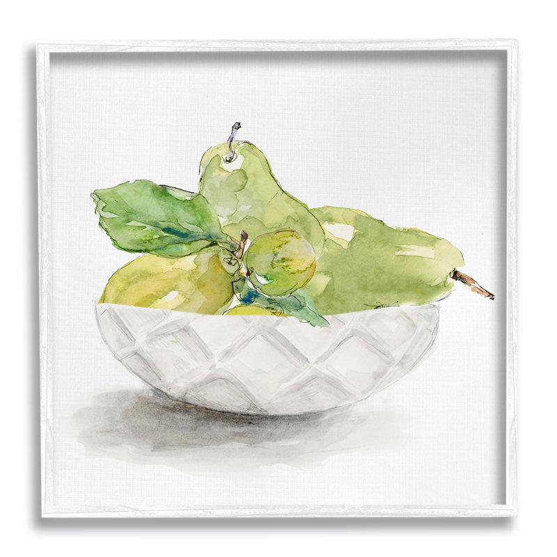 «Pear Bowl», peinture encadrée sur bois, impression, H 24 po x l 24 po x P 1,5 po, Giclée encadrée blanc bord de mer