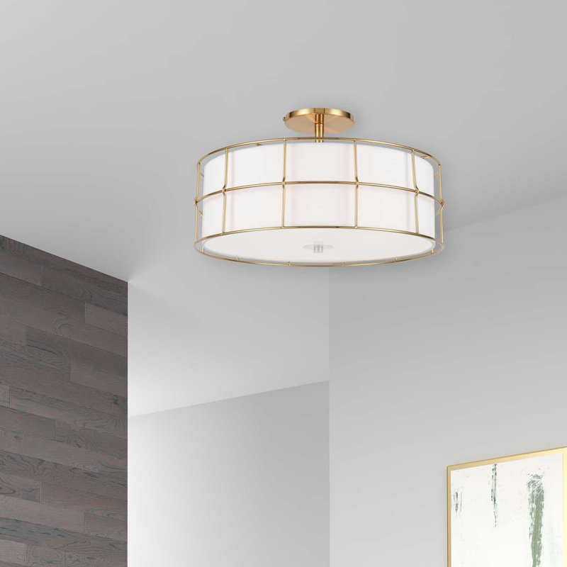 Onat Fabric Semi Flush Mount, Gold