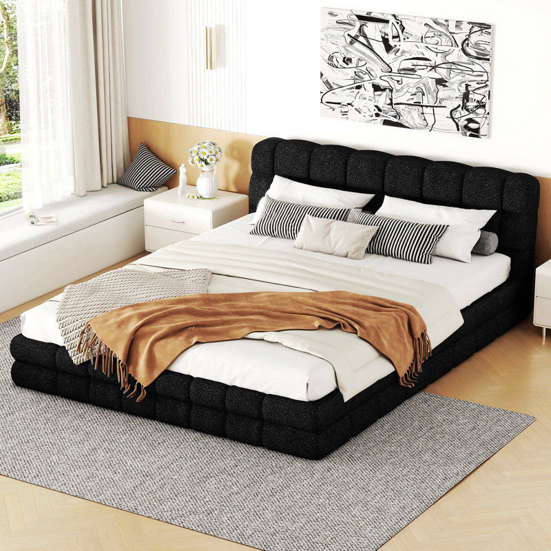 Lit plateforme en tissu d'ameublement, Noir, noir, noir, noir