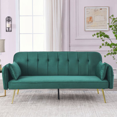 Modern Sofa 72.5" Convertible Sofa Bed, Adjustable Velvet Sofa Bed Velvet Folding Lounge Recliner Reversible Daybed