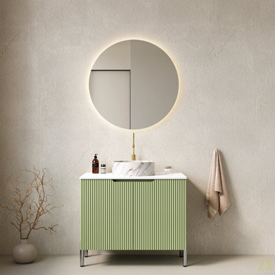 Meuble-lavabo de salle de bain 30 po avec lavabo, meuble-lavabo autoportant avec 2 portes rondes en céramique avec motif de pierre et comptoir Carrara
