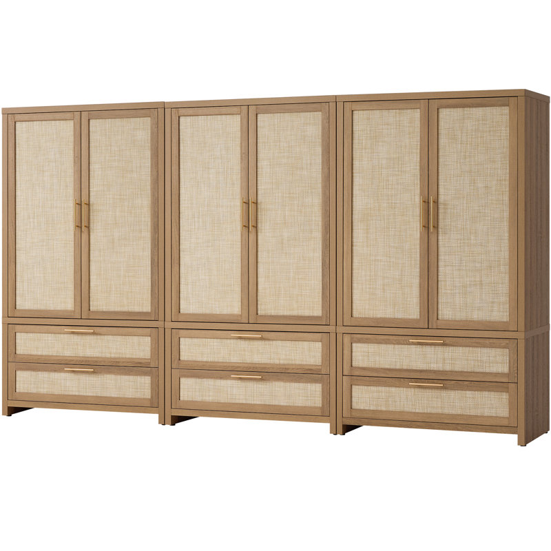 Armoire 70 po H 70,86 po en rotin d'inspiration bohémienne, Chêne caramel
