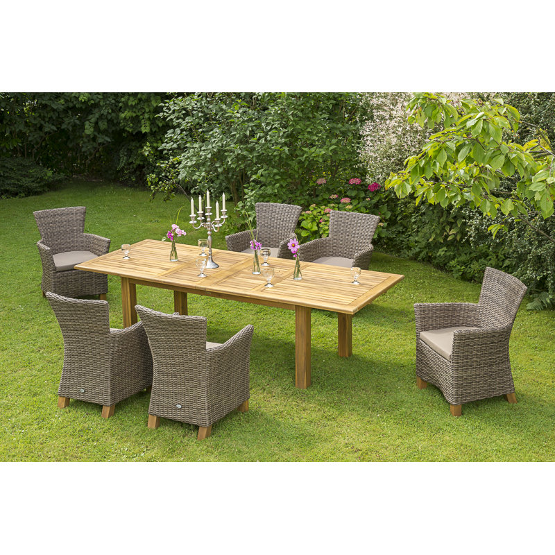 Irby 6 - Person Acacia Wood Patio Dining Set with Extendable Rectangular Table , Cushions Included, Natural