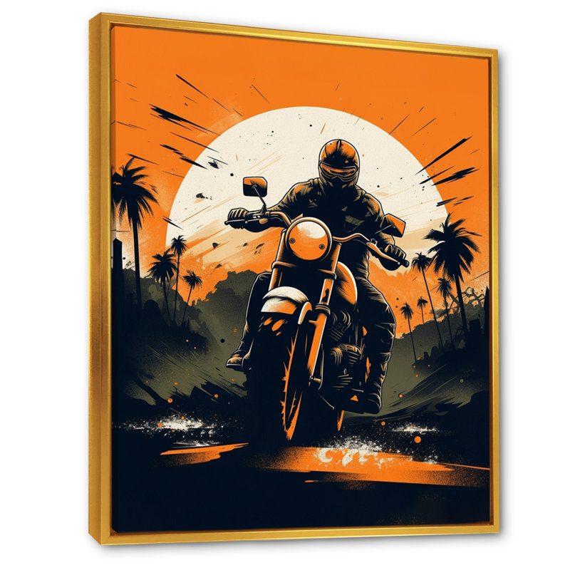 «Moto Roaring Down The Boulevard II», art mural sur toile, L 12 po x H 20 po, Cadre flottant doré