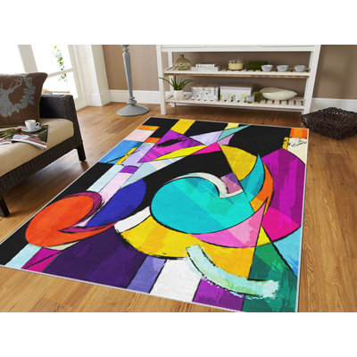 Luxurious Woven Carpet, 4.6 x 7.2 Feet | 100% Polyester, Non-Slip Felt Dot Underside, 0.4 in Pile Height | Machine Washable, Durable Raschel Knitting, Digital Printing | Perfect for Living Room & Bedroom Décor