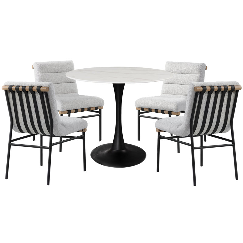 Meridian Furniture Holly Dining Table + 4 Dining Chair Set, Cream