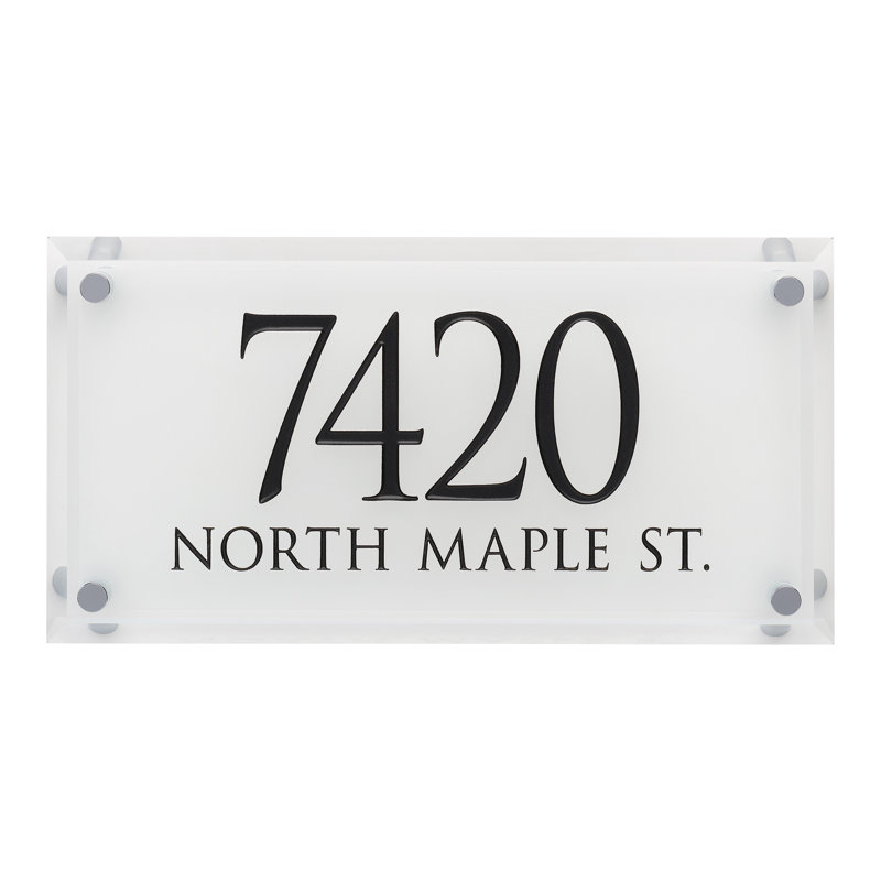 Frosted Beveled Crystal Trajan Engraved 2-Line Address Sign, Black, Yes