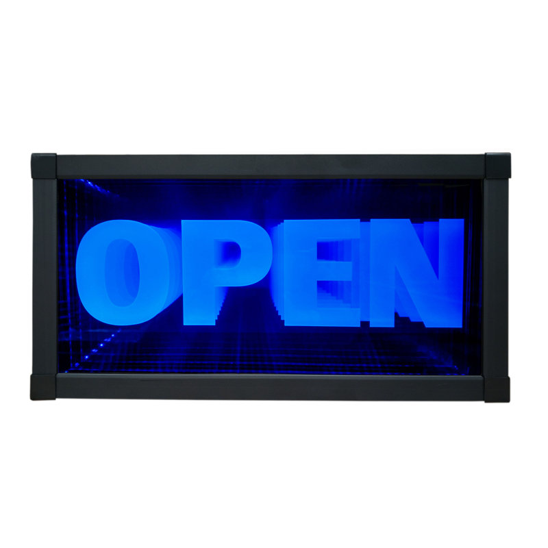 Bright LED "Open" Sign Static Neon Light Tunnel Lamp Infinity Light Mirror Light Frame