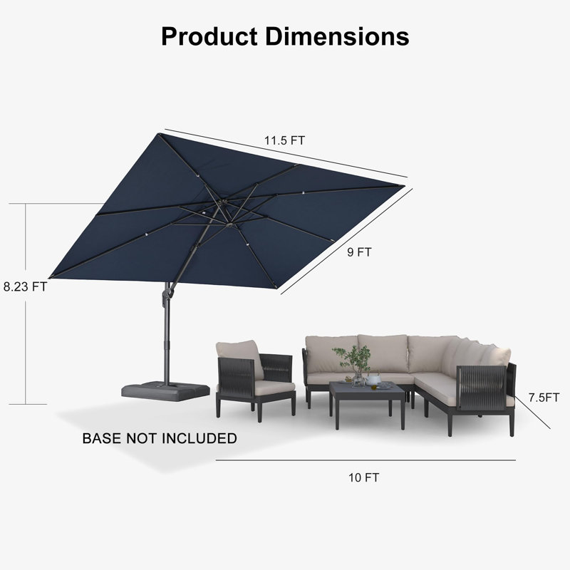 Parasol rectangulaire en porte-à-faux 132 x 108 avec tissu recyclé résistant à la décoloration et rotation à 360 degrés