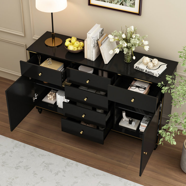 Corby 6 - Drawer Accent Cabinet Sand & Stable Color: Black