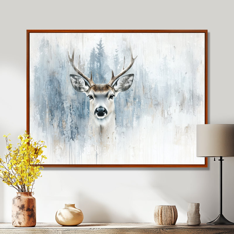 Minimal Deer In The Mist II - Deer, impression d'art mural, Brun, H 12 po x l 20 po
