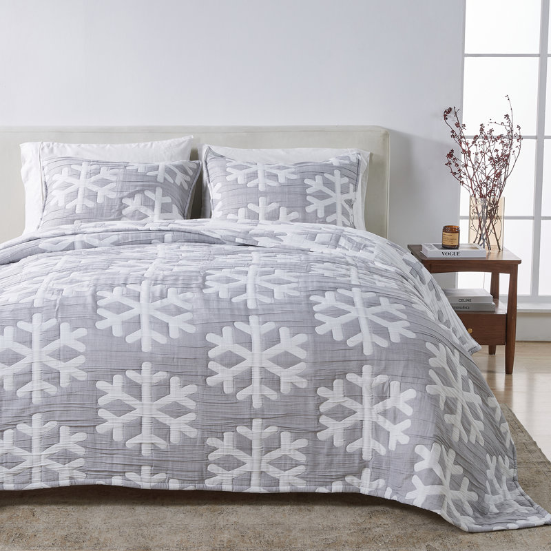 Ensemble de courtepointe réversible flocon de neige, Courtepointe simple TG + 1 taie décorative standa