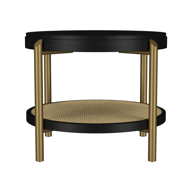 Table d'appoint ronde avec tablette de rangement (y compris la table basse), Noir, Doré