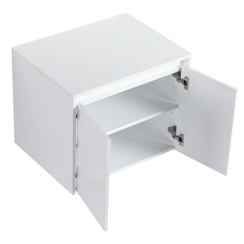 Meuble-lavabo 48 po avec lavabo en résine, système de porte à fermeture douce, 1 armoire murale et 1 armoire latérale, conception à fixation flottante en quincaillerie en contreplaqué blanc brillant, conception de montage, installation