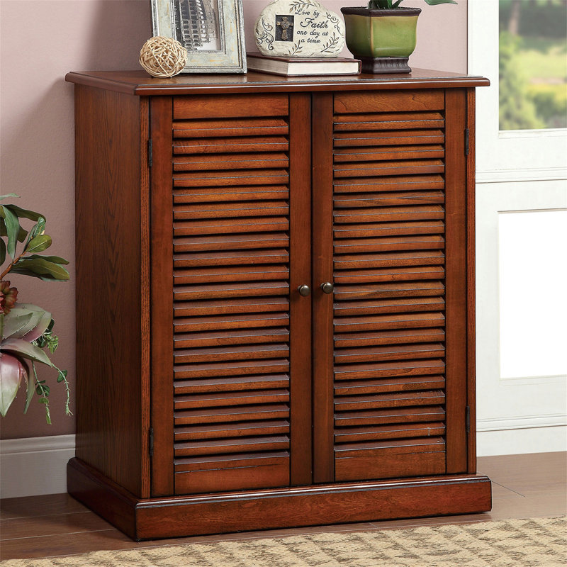 Armoire à chaussures avec 5 tablettes et portes à persiennes, Chêne
