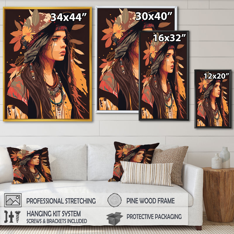«Kilmersdon Contemporary Bohemian Woman III», reproduction sur toile, H 32 po x l 24 po x P 1 po, Cadre flottant noir