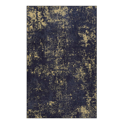 Tapis lavable 3 x 5, antidérapant, à poils courts, ne perdant pas ses poils, idéal pour la chambre à coucher, le bureau, la cuisine, la salle à manger. Noir et doré lavable à poils courts, couloir raffiné, +