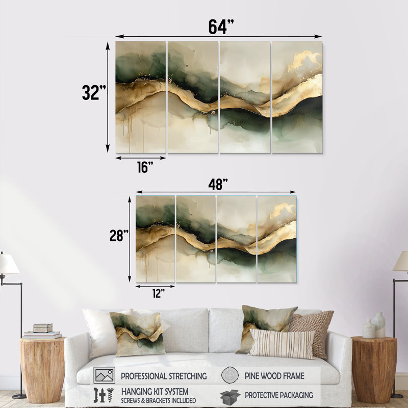 Olti - encre liquide abstraite, art mural moderne, H 28 po x l 48 po, 4