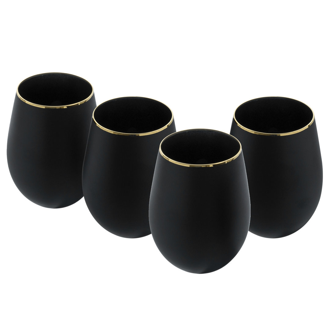 4-Piece Black Stemless Drinking Wine Glasses Glassware (Set of 4) Wrought Studio™