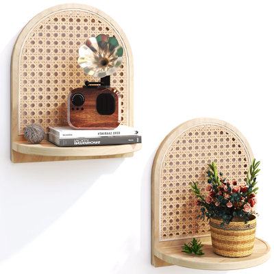 Ensemble de 2 tablettes en rotin de 7 po en rotin naturel avec décor en osier, petite étagère flottante Boho Wall Decor