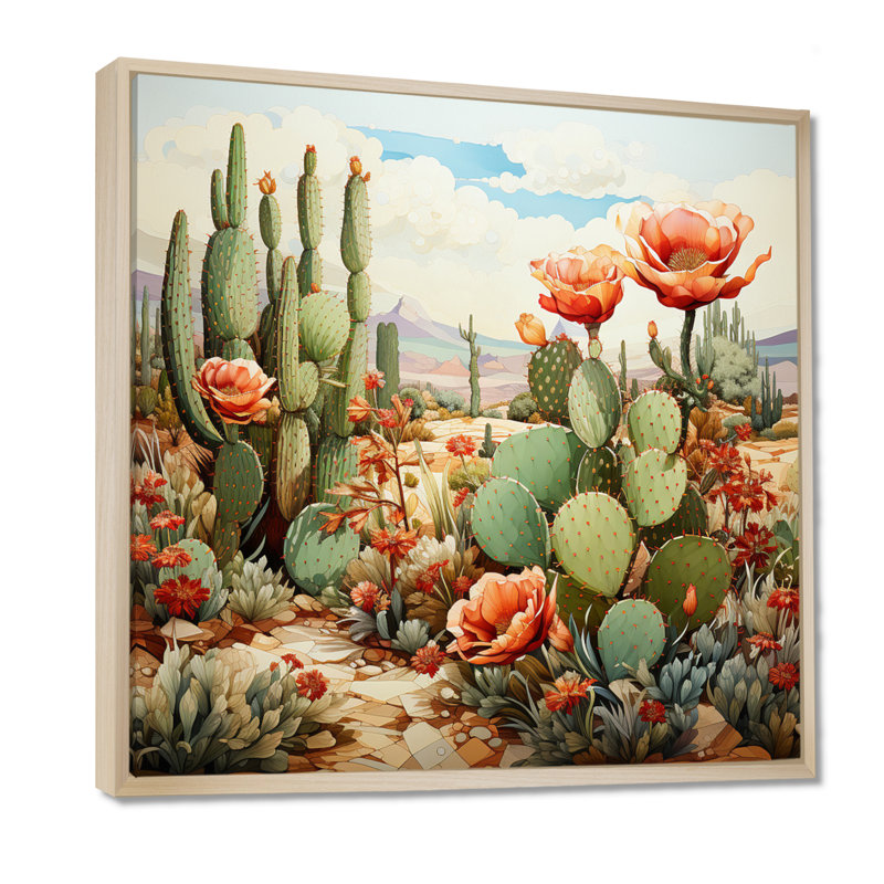 Corail vert cactus désert pointillisme III - art mural de cactus pour le salon, H 30 po x l 30 po x P 1 po