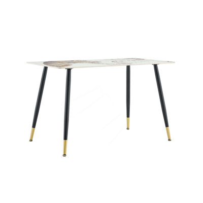 Modern Rectangular Dining Table, Premium Sintered Stone Tabletop with Sturdy Metal Base, Heat-Resistant & Scratch-Resistant Kitchen and Dining Room Ta