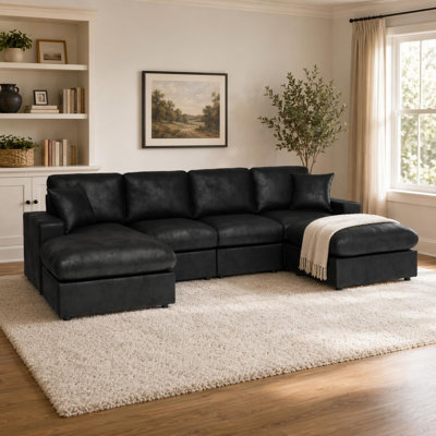 Canapé modulaire en cuir brun l 1 pièce l 116 po x P 60,5 po x H 35