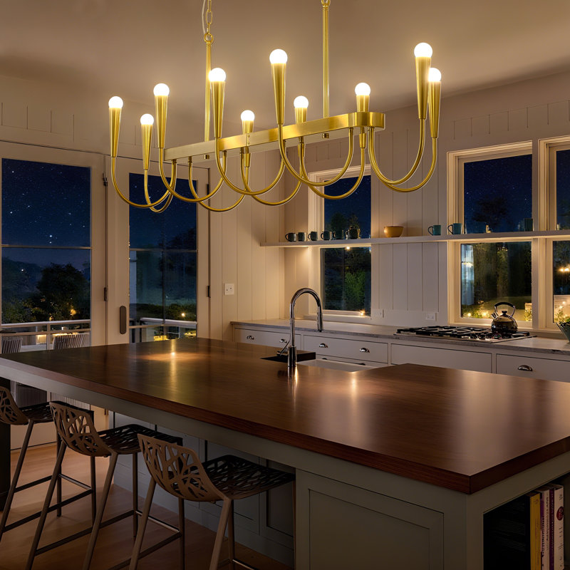 Modern Kitchen Island Adjustable Height Chandelier,extra Large Linear Pendant Light Farmhouse Ceiling Fixture, Gold