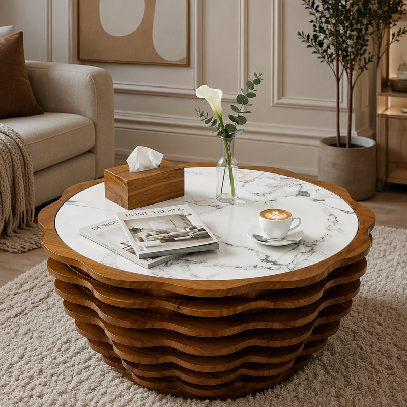 Table basse ronde à motif floral