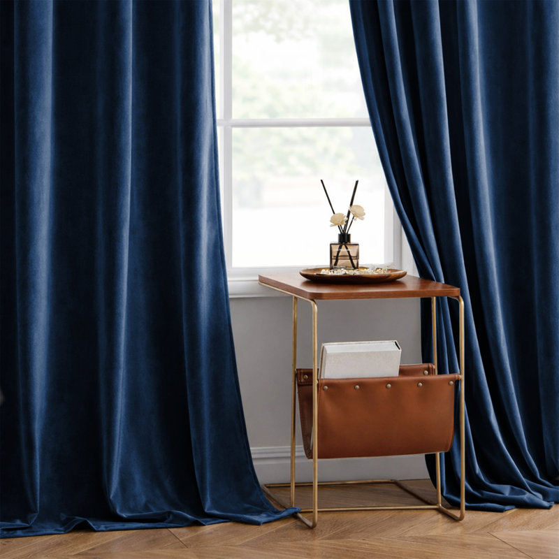 Heavy Crushed Ready Made Velvet Eyelet Curtains (Set Of 2), Navy, 168cm Width x 228cm Height