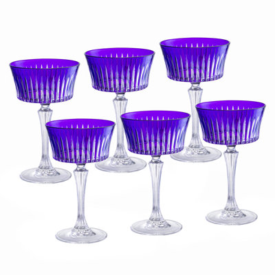 Coloured Champagne Coupe Glasses - Amethyst , Stemmed Martini Glassware,  Set of 6 - 8.7 oz.