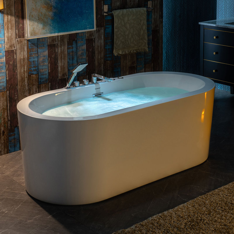 66.5" x 32" Whirlpool Water Jetted & Air Bubble Heated Soaking Combination Bathtub with Tub Filler