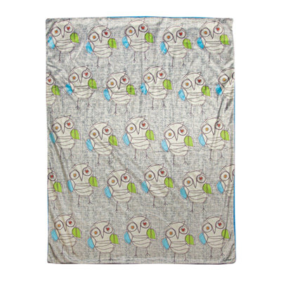 Manual Woodworkers & Weavers Stitch Happy Owl Mink Fleece Throw Blanket 30 x 40 Inch Blue