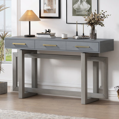 Console élégante avec trois tiroirs, très longue et polyvalente pour les entrées, les salons et les chambres à coucher.