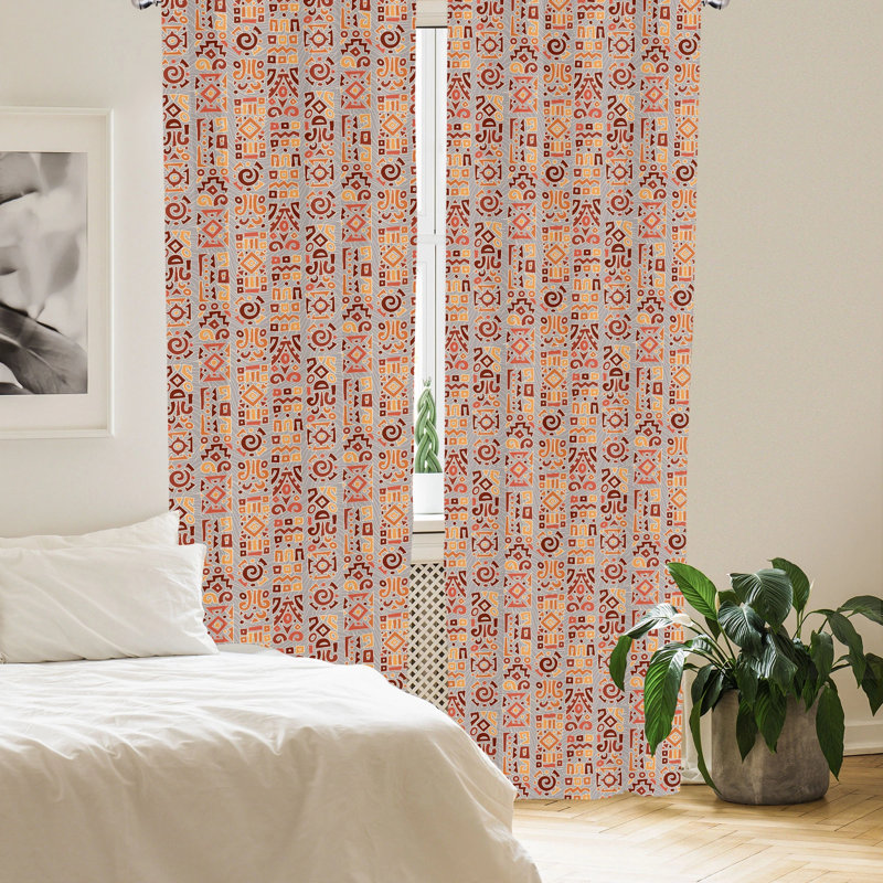 Tribal Semi-Sheer Rod Pocket Curtain Panels, 28" x 63"
