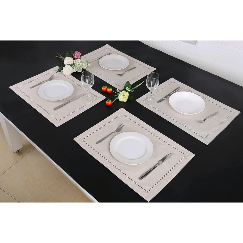Non-Slip Dining Table Placemats - Set Of 6, Gray, Beige White
