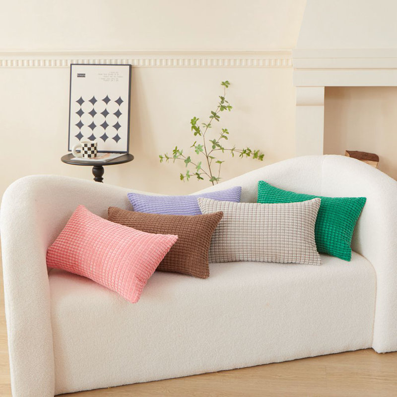Light Pink Set of 2 Corduroy Reversible Throw Pillows size  12"x20" Lumbar pillow  FULL set with inserts, Light Pink