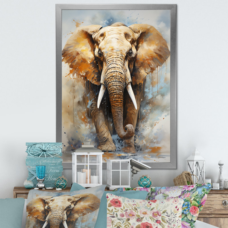 Magnifique portrait d'éléphant I, Cadre simple argenté, H 44 po x l 34 po x P 1,5 po