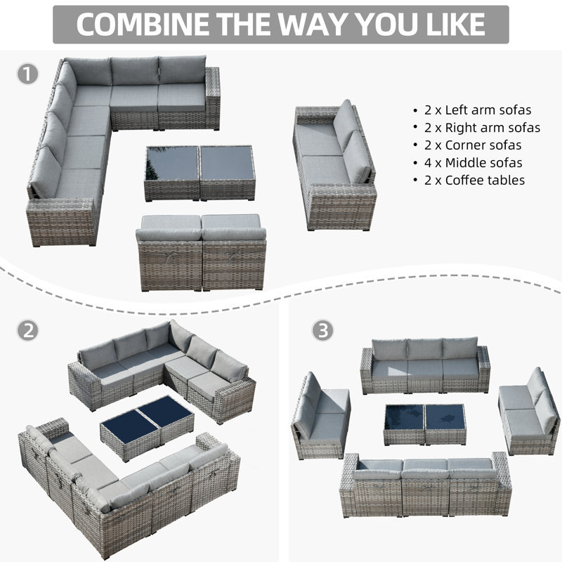 Ignatz 9 - Person Modular Patio Conversation Set with Cushions, Gray