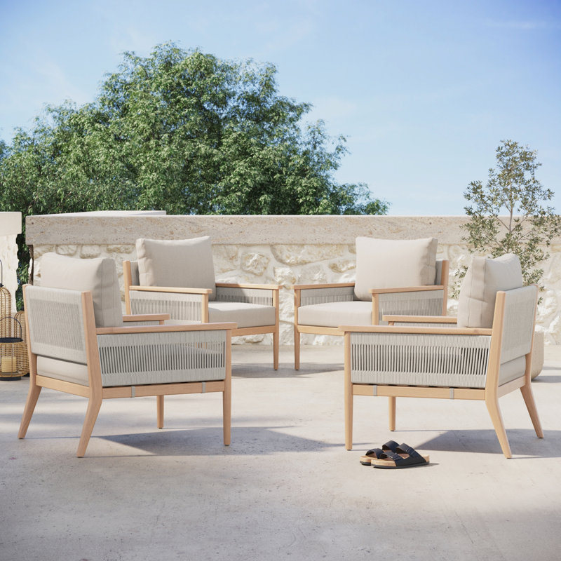 Acacia Wood Patio Chair With Rope Accent, Beige