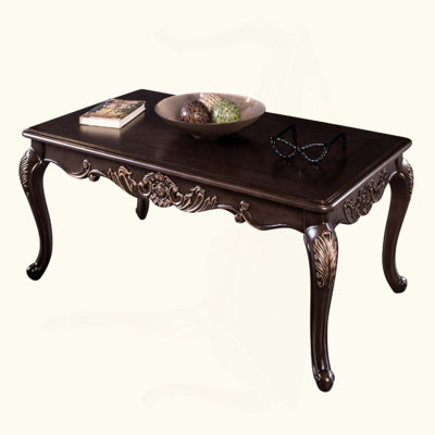 Rectangle Coffee Table Traditional Style Curved Shape Legs Solid Wood Structure Carved Design