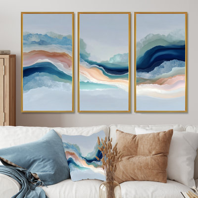 White Blue River Fragments  - Liquid Ink Wall Art Set
