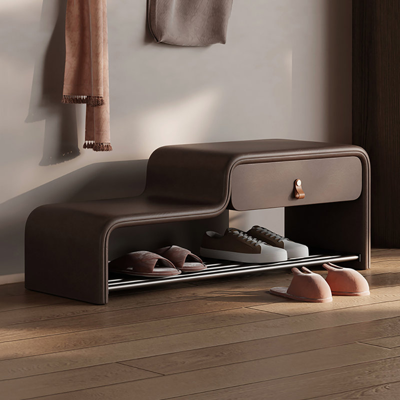 Banc à chaussures en cuir 31,5 po, Café