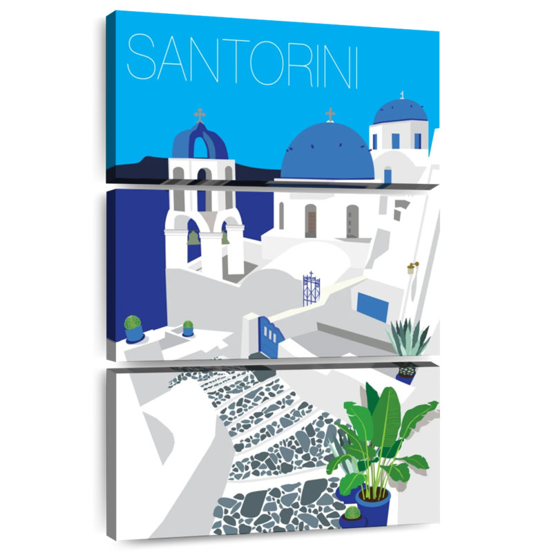 Masam Santorini contre le ciel bleu, H 57 po x l 36 po