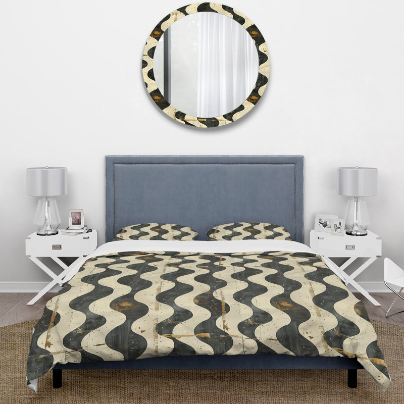 Ensemble de housse de couette beige Midcentury Waves - Midcentury, Housse de couette très grand et 2 très grandes t